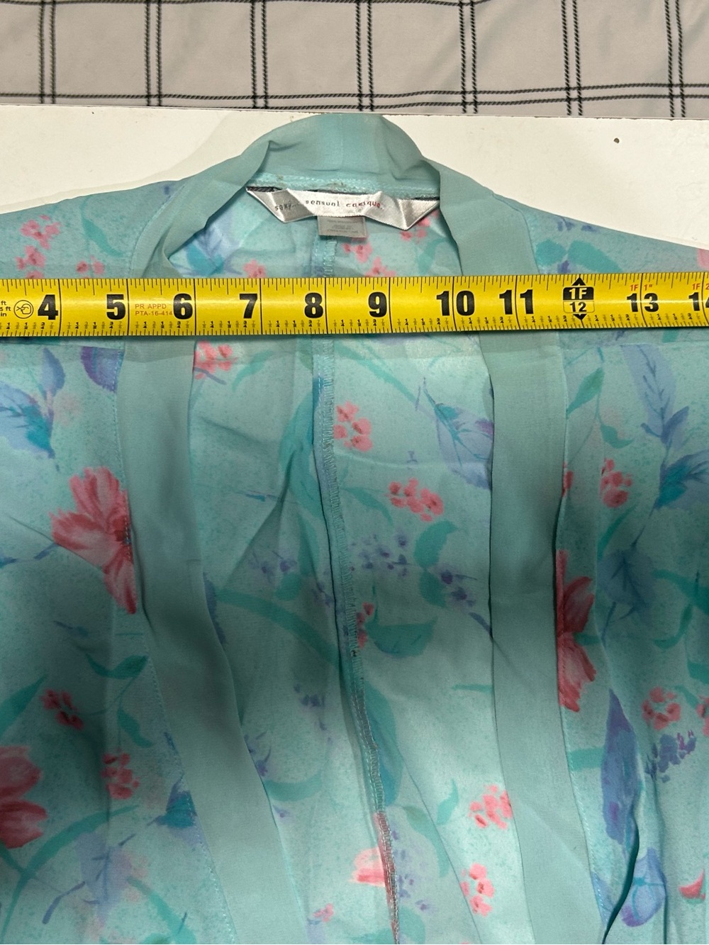 Y2K Vintage Cacique Sheer Floral Tie-Front Kimono Robe - Aqua Floral - Picture 7 of 10